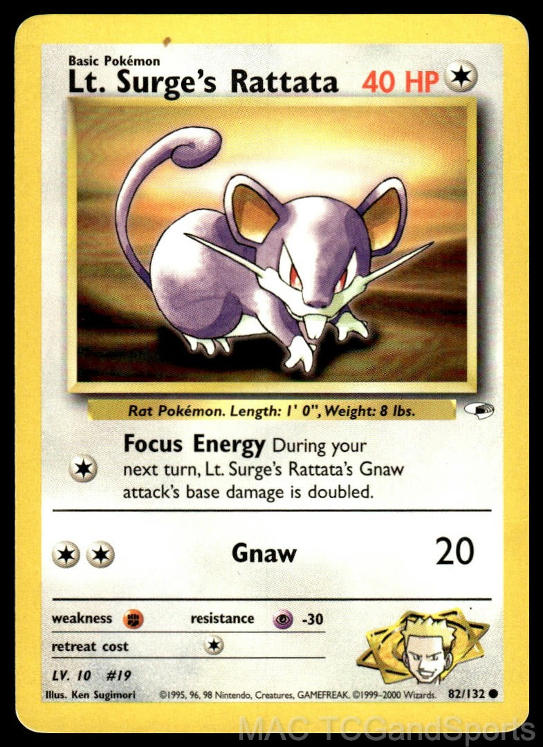 Lt. Surge's Rattata 82/132 Unlimited Gym Heroes Pokemon TCG LP