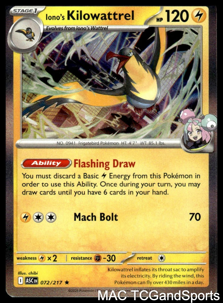 Iono's Kilowattrel 072/217 Holo