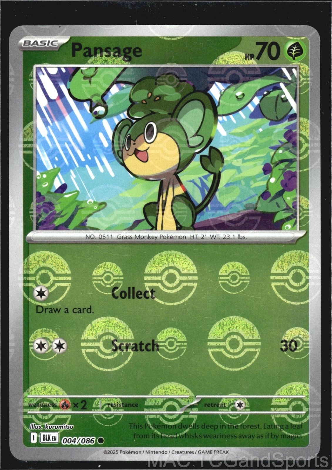 Pansage (Poke Ball Pattern) 004/086 Holo Black Bolt Pokemon TCG NM