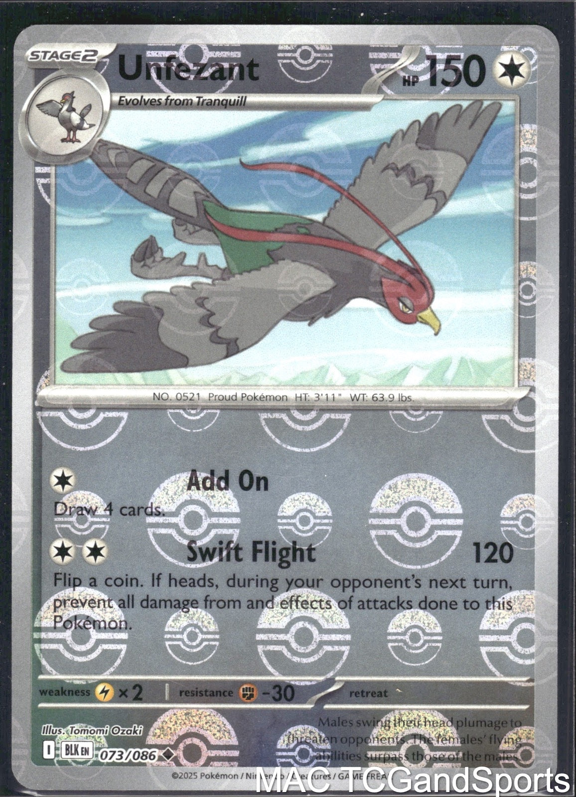 Unfezant (Poke Ball Pattern) 073/086 Holo Black Bolt Pokemon TCG NM