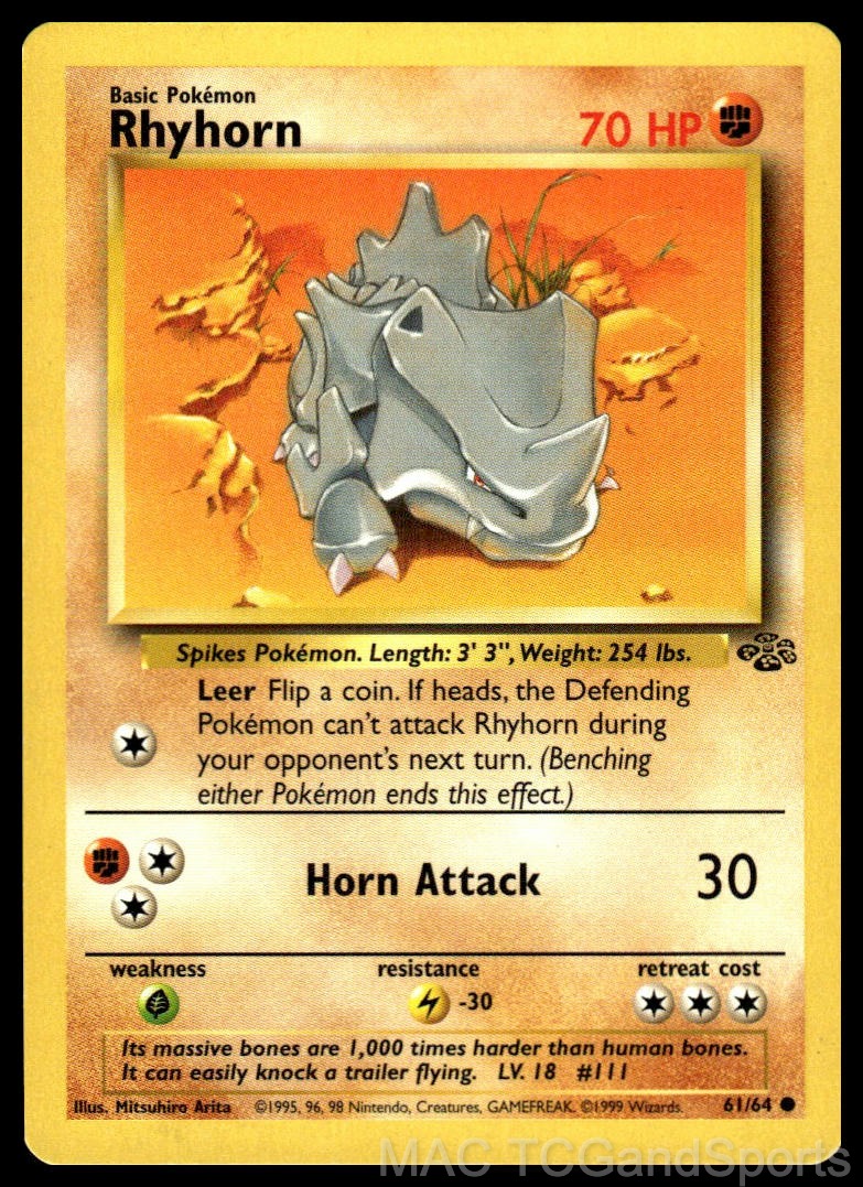 Rhyhorn 61/64 Unlimited Jungle Pokemon TCG LP