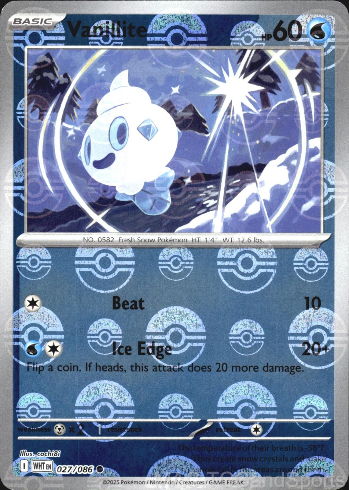 Vanillite (Poke Ball Pattern) 027/086 Holo White Flare Pokemon TCG NM