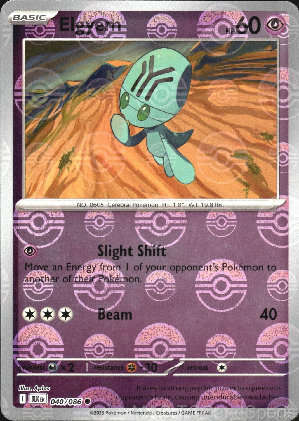 Elgyem (Poke Ball Pattern) 040/086 Holo Black Bolt Pokemon TCG NM