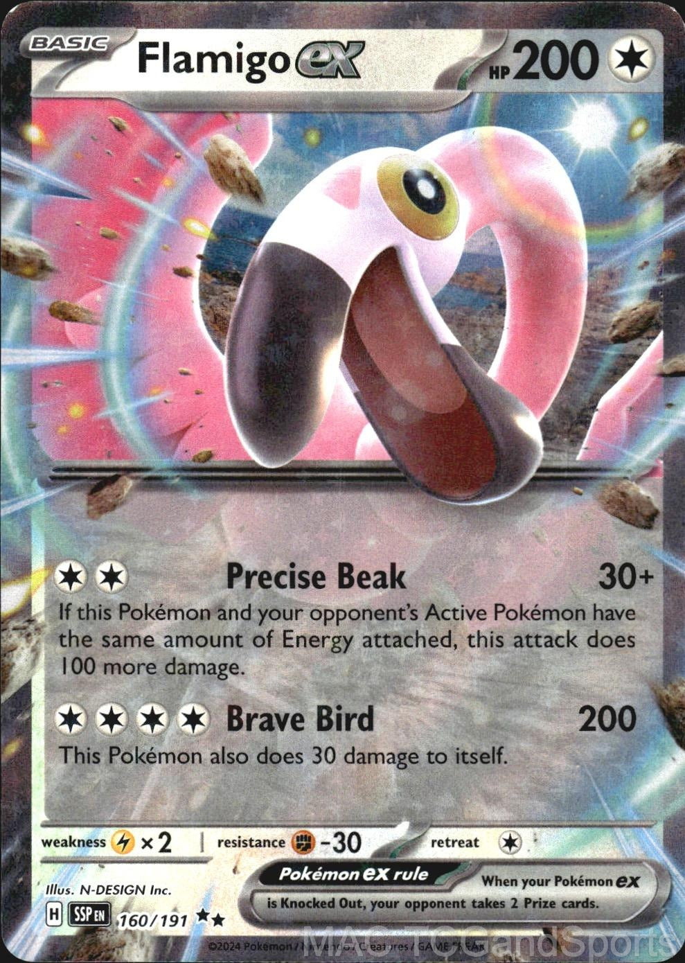 Flamigo ex 160/191 Holo Surging Sparks Pokemon TCG NM