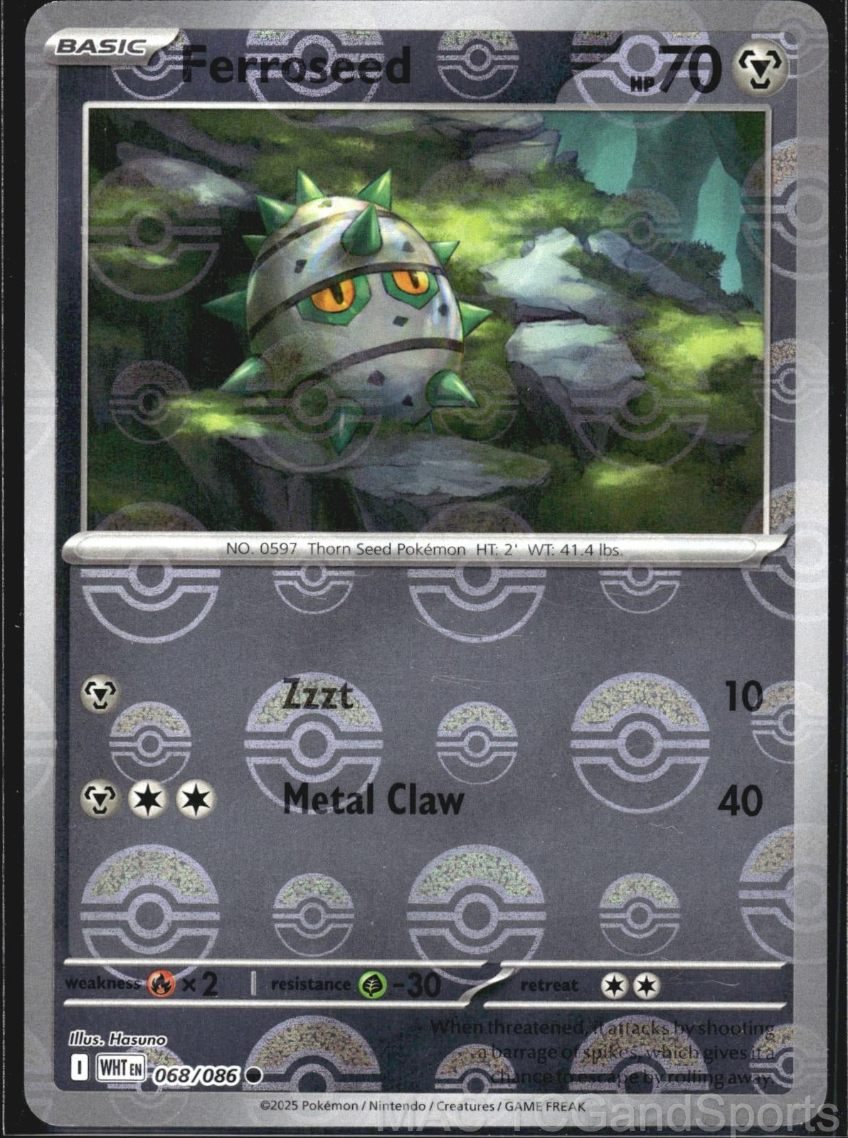 Ferroseed (Poke Ball Pattern) 068/086 Holo White Flare Pokemon TCG NM
