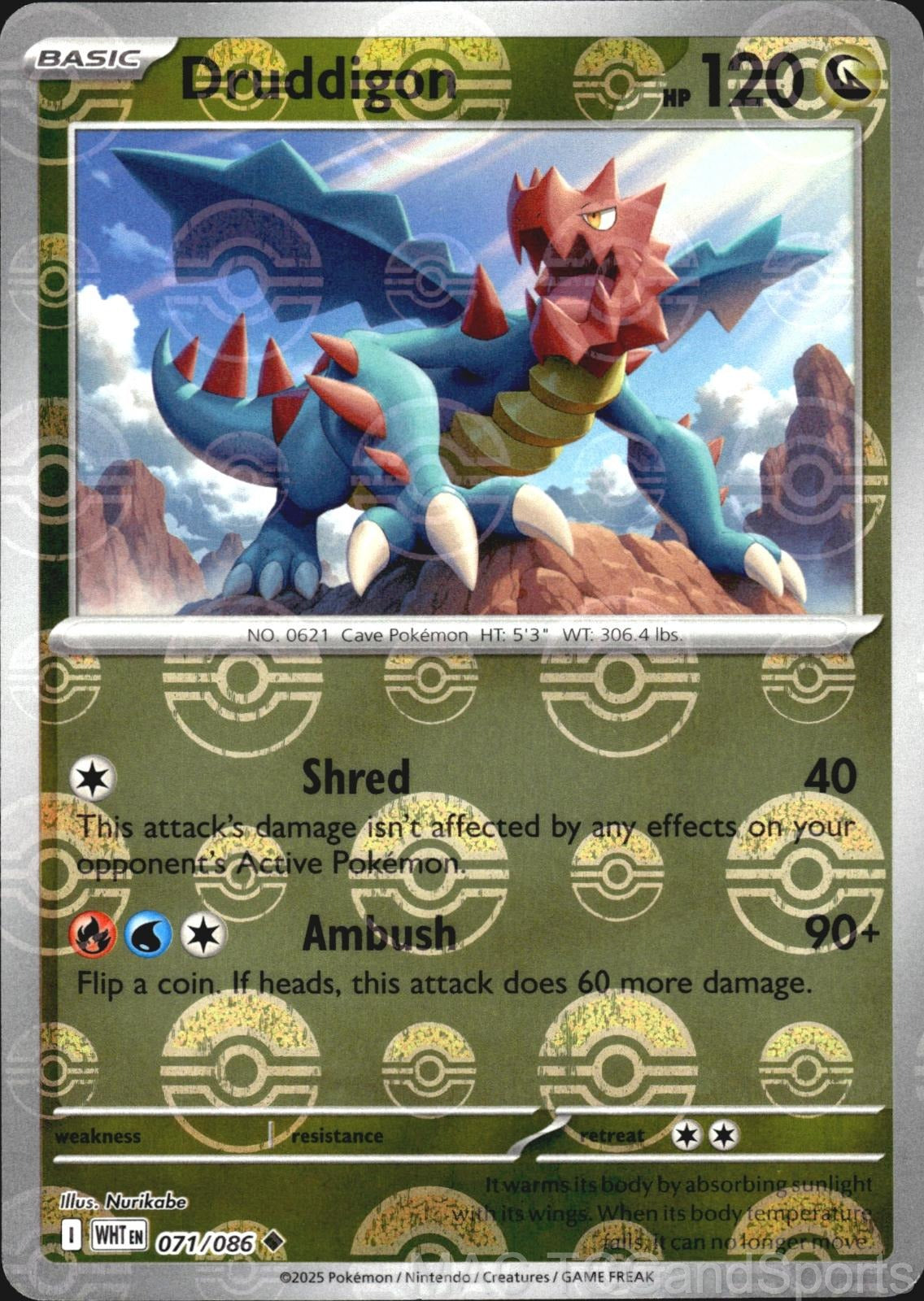 Druddigon (Poke Ball Pattern) 071/086 Holo White Flare Pokemon TCG NM