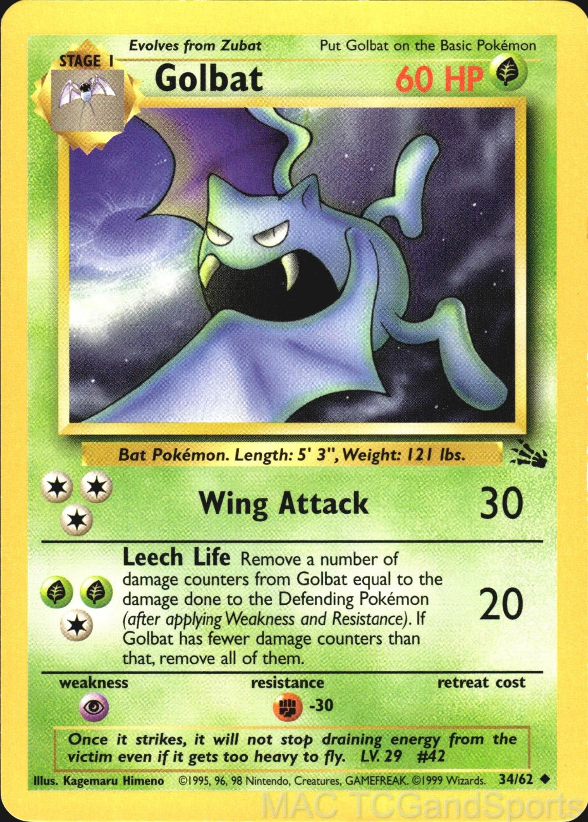 Golbat 34/62 Unlimited Fossil Pokemon TCG LP