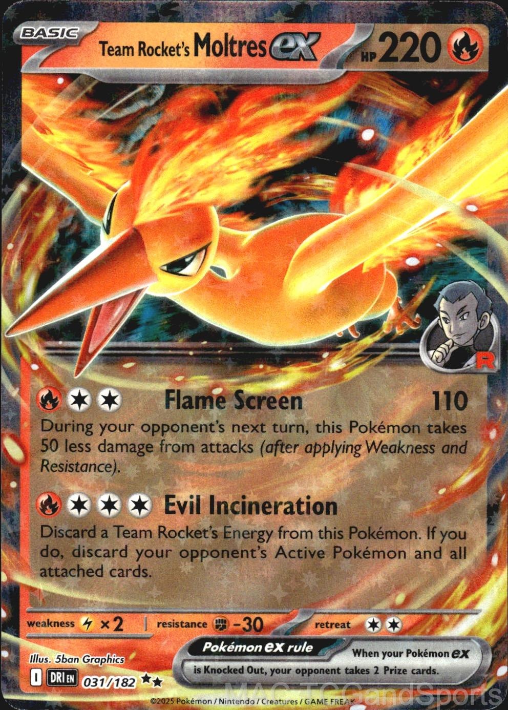 Team Rocket's Moltres ex 031/182 Holo Destined Rivals Pokemon TCG NM