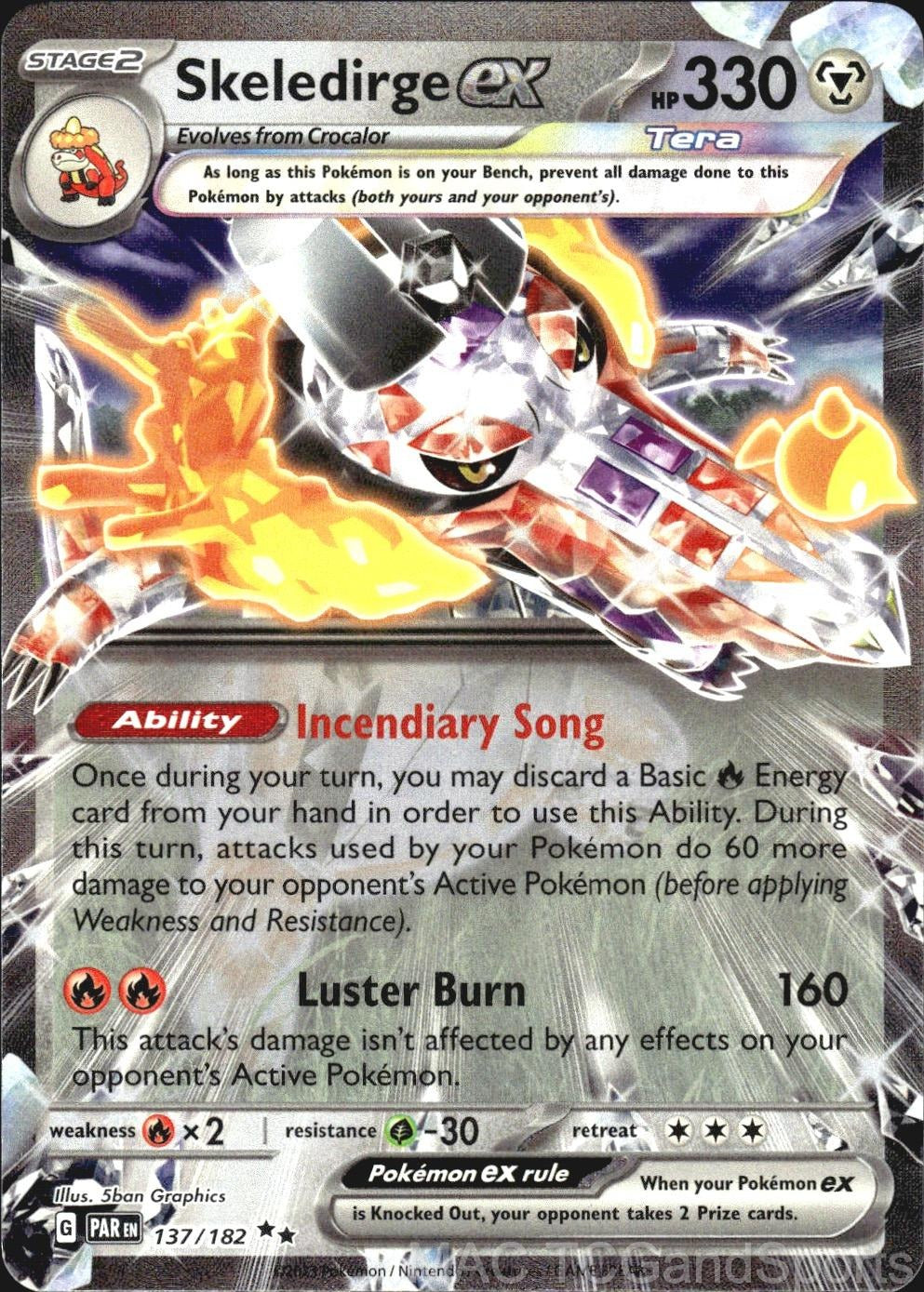 Skeledirge ex 137/182 Holo Paradox Rift Pokemon TCG NM