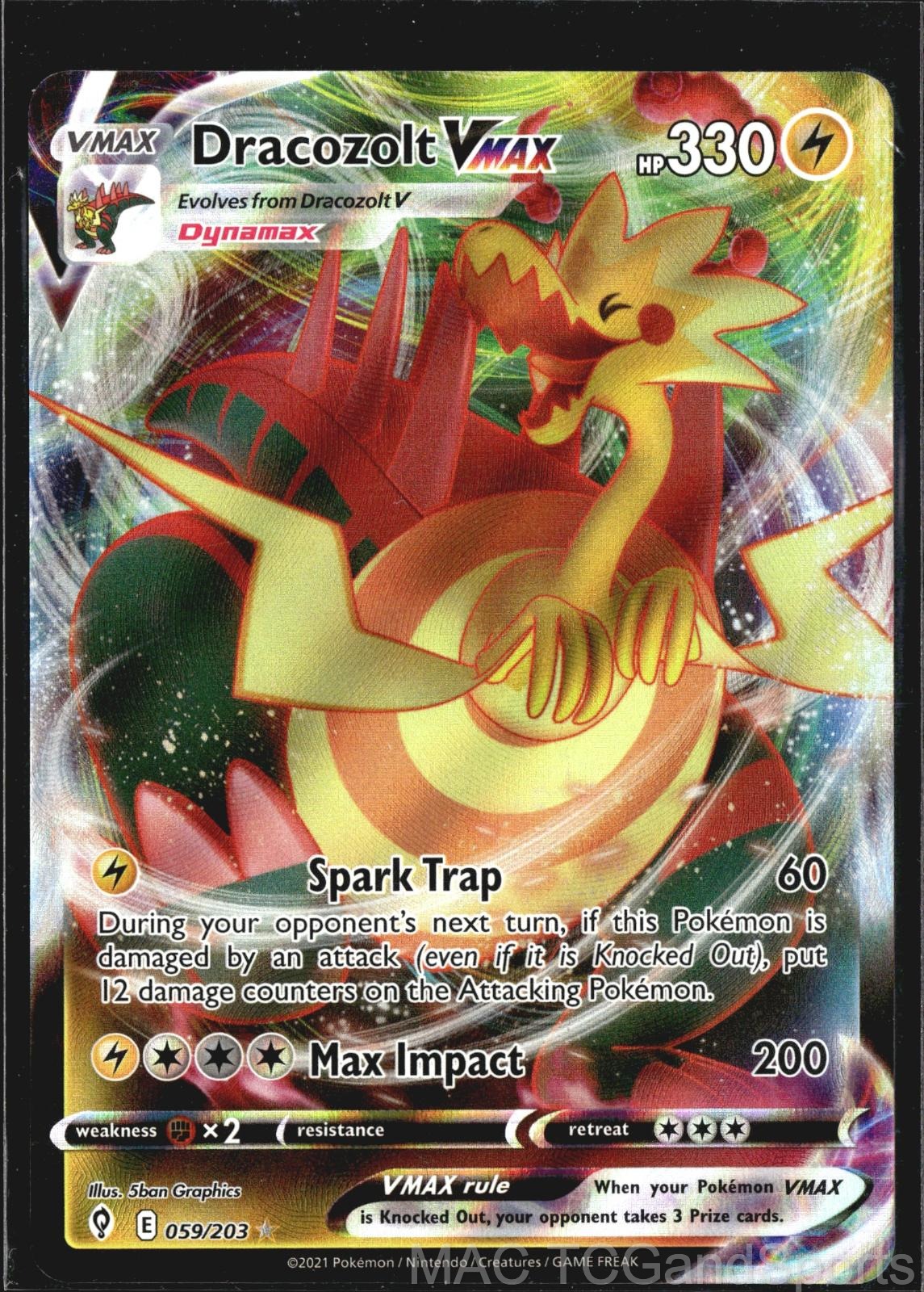 Dracozolt VMAX 059/203 Holo Evolving Skies Pokemon TCG NM