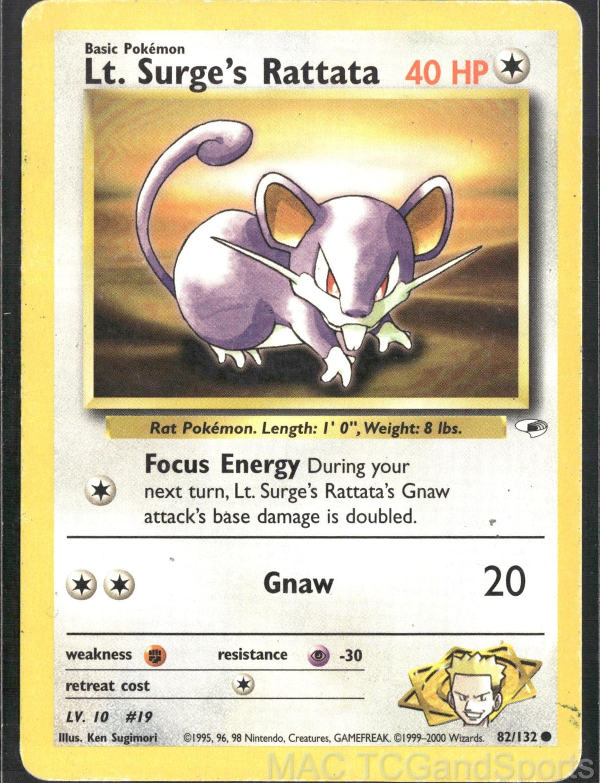 Lt. Surge's Rattata 82/132 Unlimited Gym Heroes Pokemon TCG MP