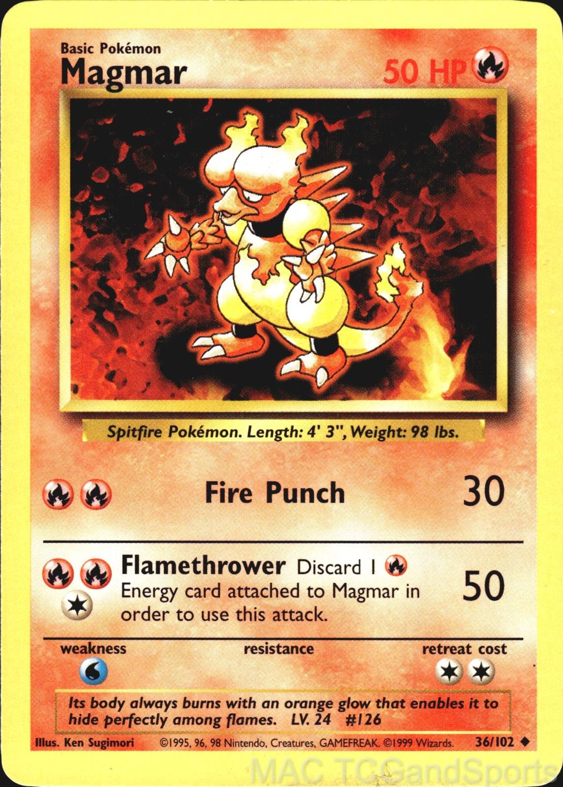 Magmar 36/102 Base Set Unlimited Pokemon TCG LP