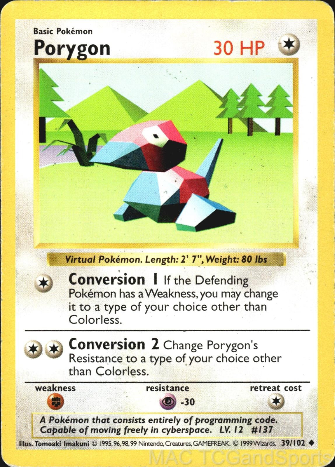 Porygon 39/102 Unlimited Base Set Shadowless Pokemon TCG LP
