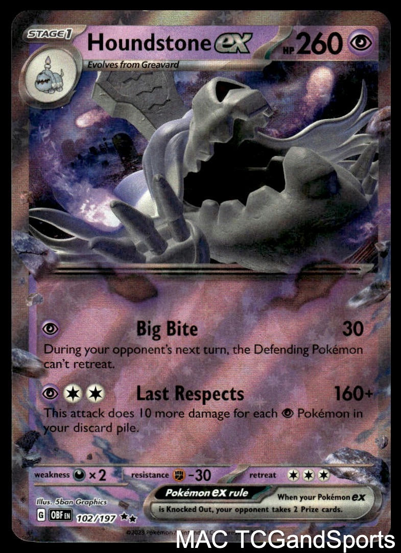 Houndstone ex 102/197 Holo Obsidian Flames Pokemon TCG NM