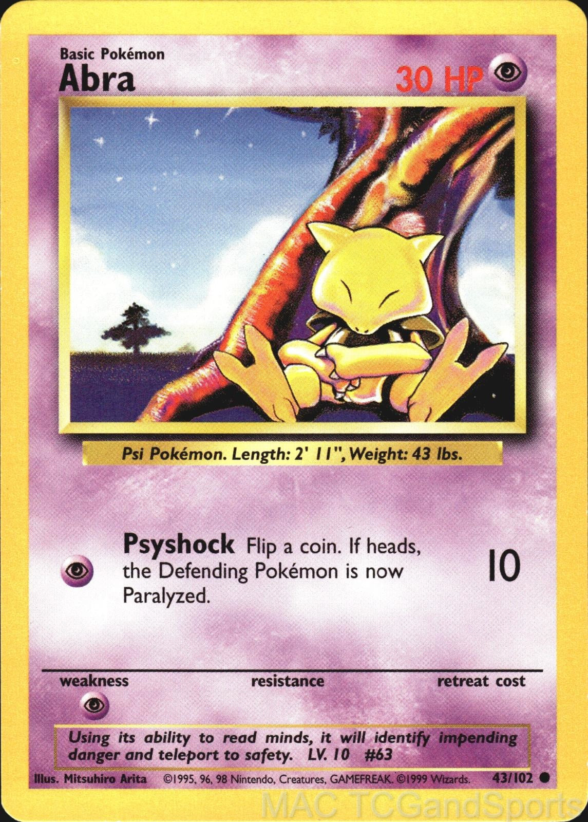 Abra 43/102 Base Set Unlimited Pokemon TCG LP