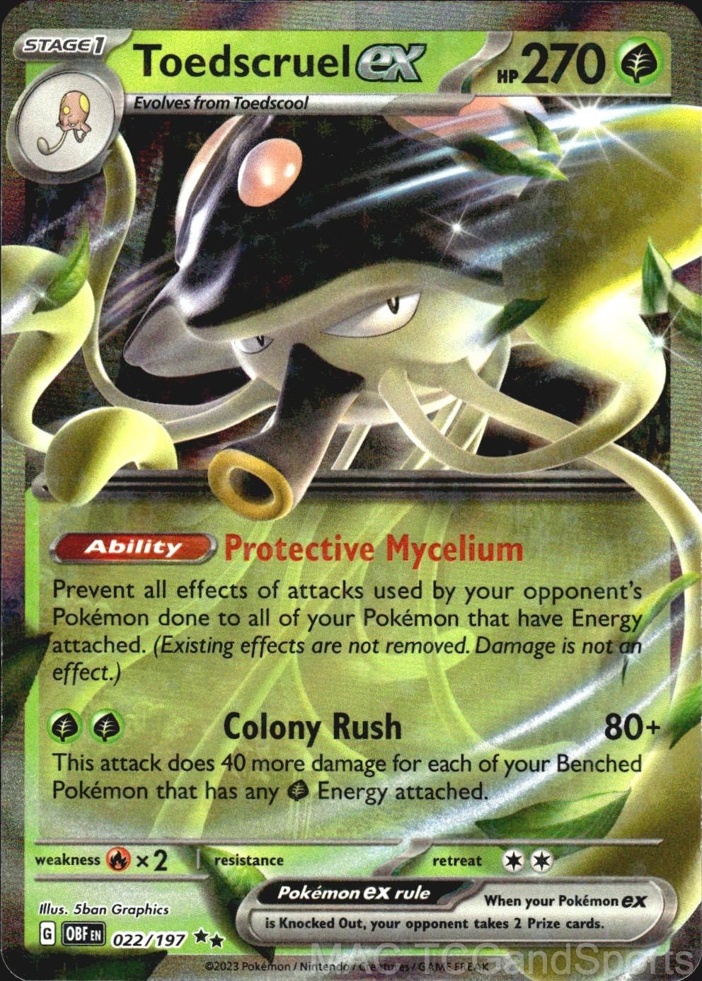 Toedscruel ex 022/197 Holo Obsidian Flames Pokemon TCG NM