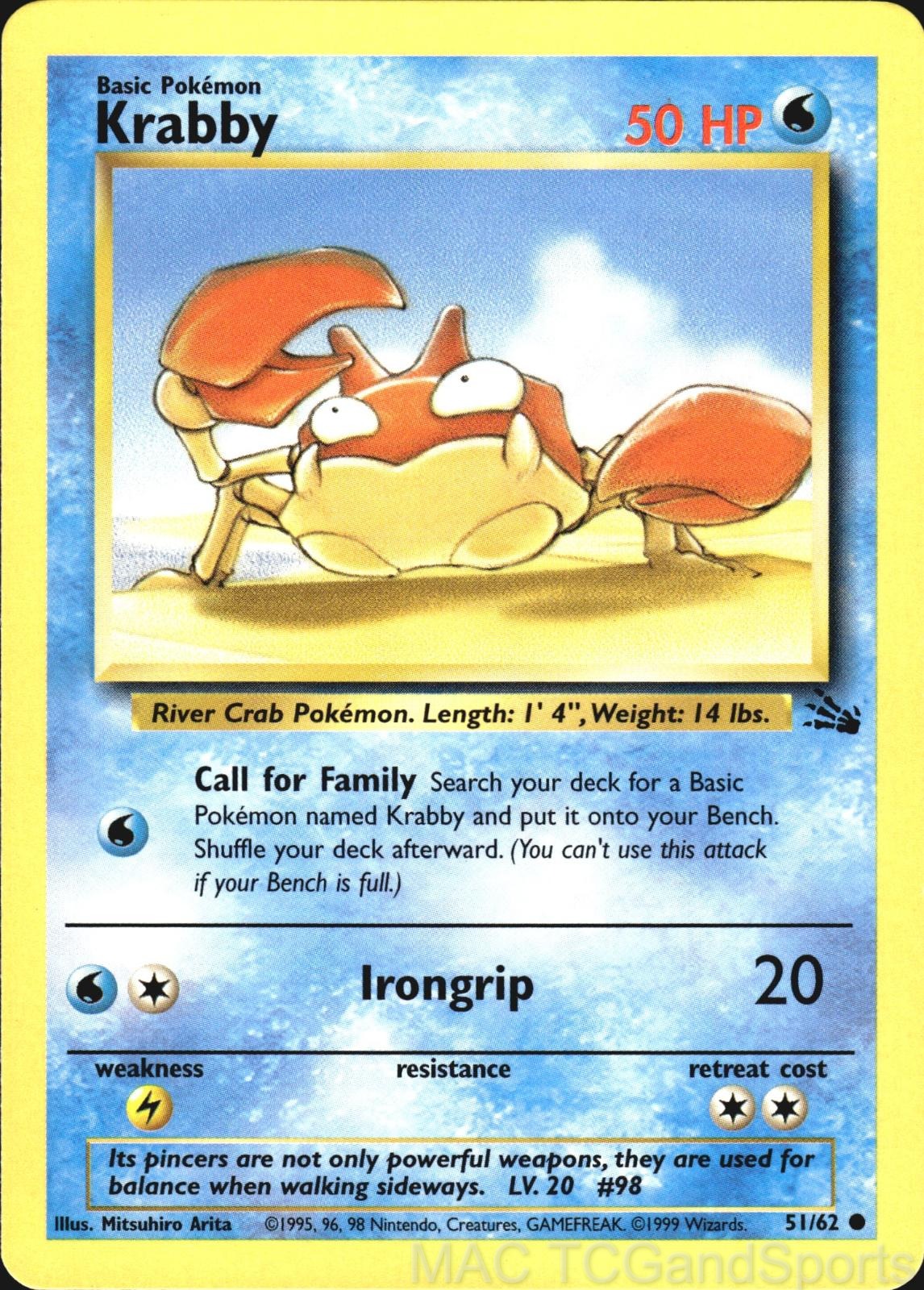 Krabby 51/62 Unlimited Fossil Pokemon TCG LP
