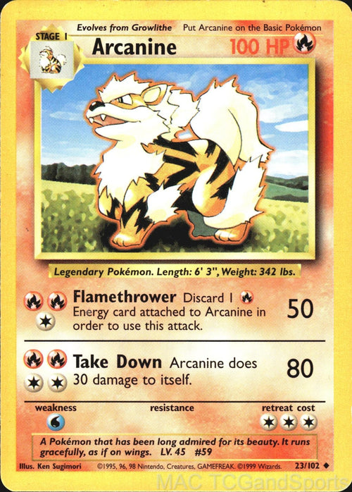 Arcanine 23/102 Base Set Unlimited Pokemon TCG LP