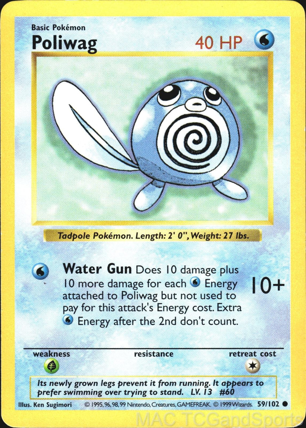 Poliwag 59/102 Unlimited Base Set Shadowless Pokemon TCG LP