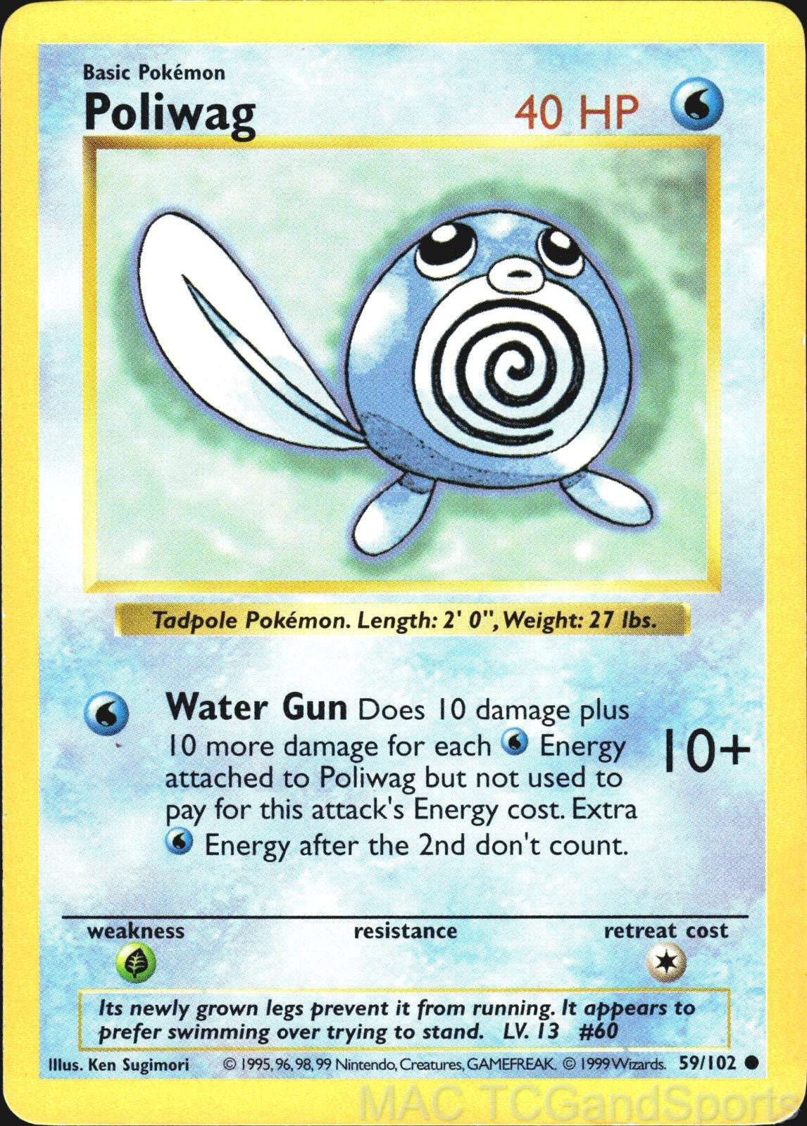 Poliwag 59/102 Unlimited Base Set Shadowless Pokemon TCG LP
