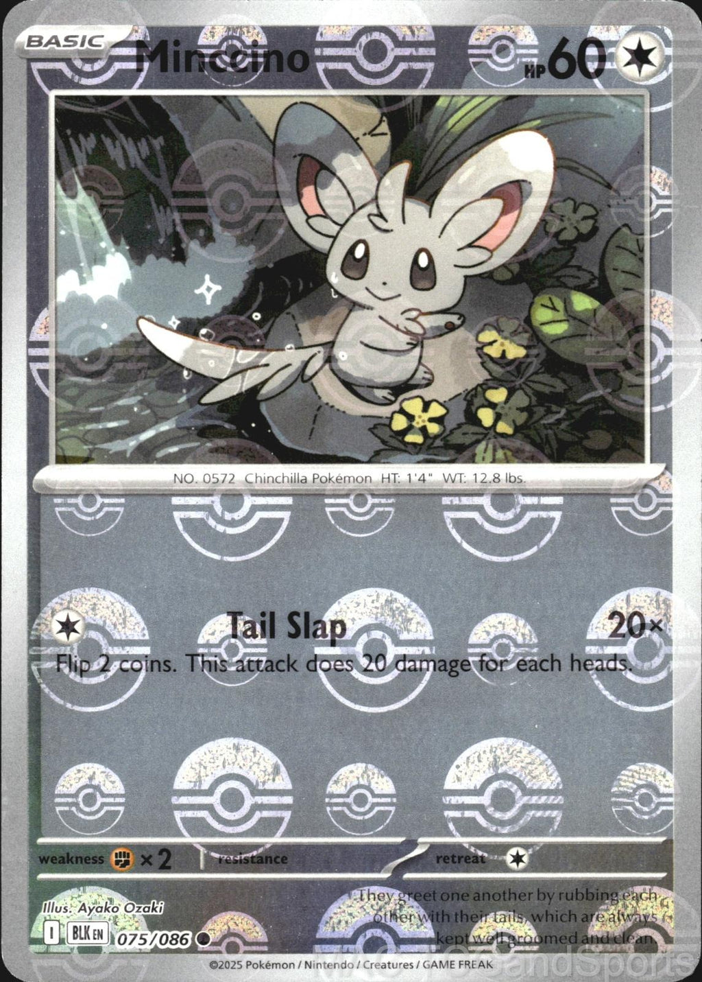 Minccino (Poke Ball Pattern) 075/086 Holo Black Bolt Pokemon TCG NM