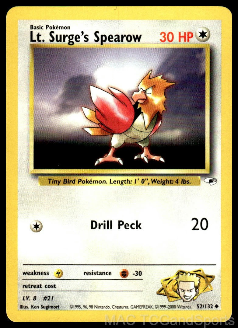 Lt. Surge's Spearow 52/132 Unlimited Gym Heroes Pokemon TCG LP