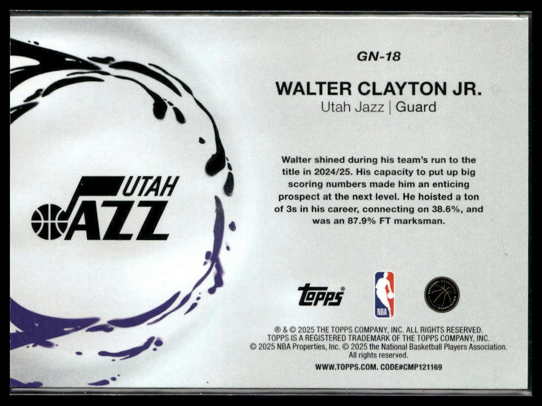 2025-26 Topps #GN-18 Walter Clayton Jr. Generation Now