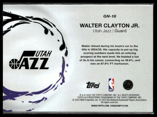 2025-26 Topps #GN-18 Walter Clayton Jr. Generation Now