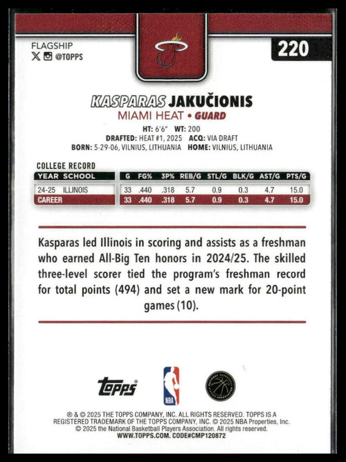 2025-26 Topps #220 Kasparas Jakučionis