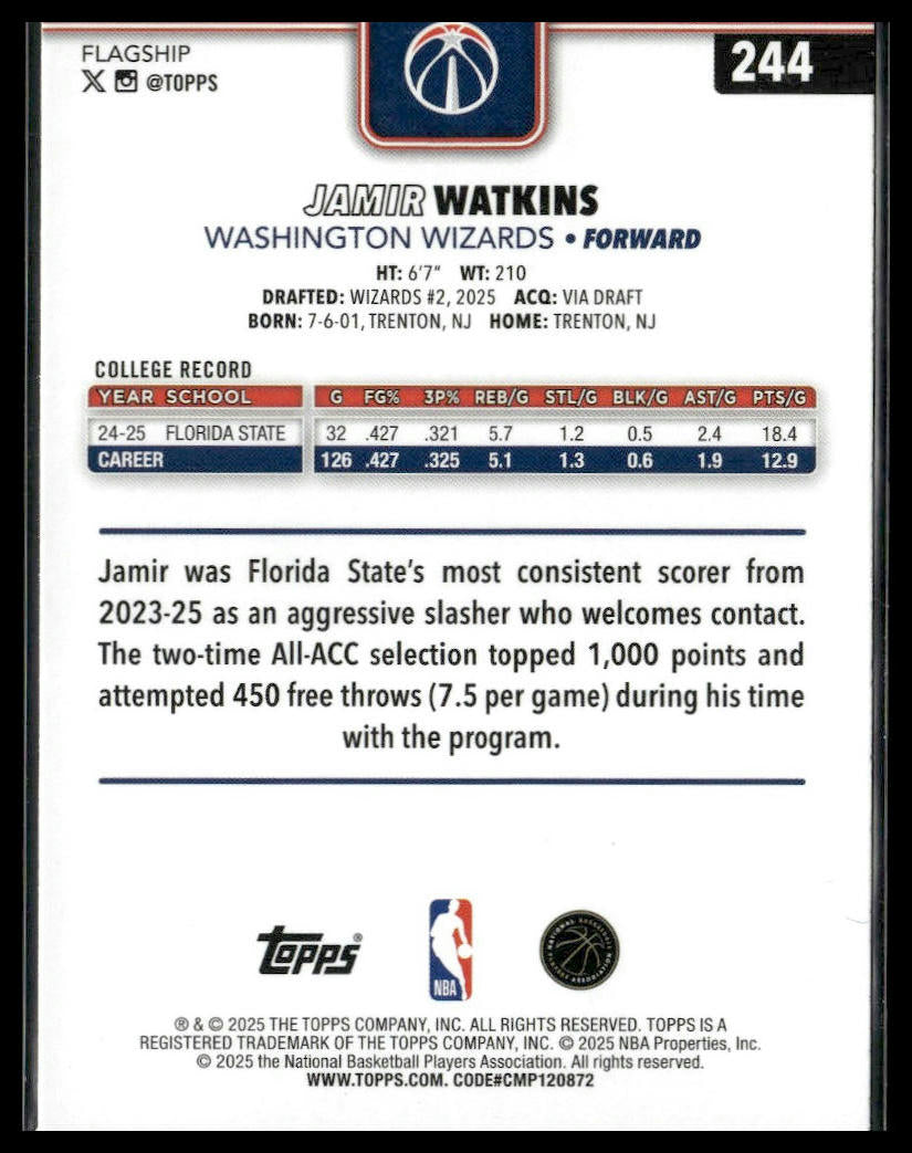2025-26 Topps #244 Jamir Watkins