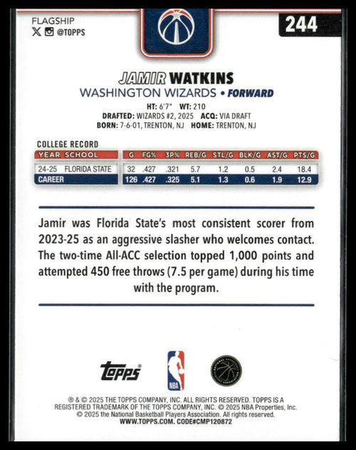 2025-26 Topps #244 Jamir Watkins