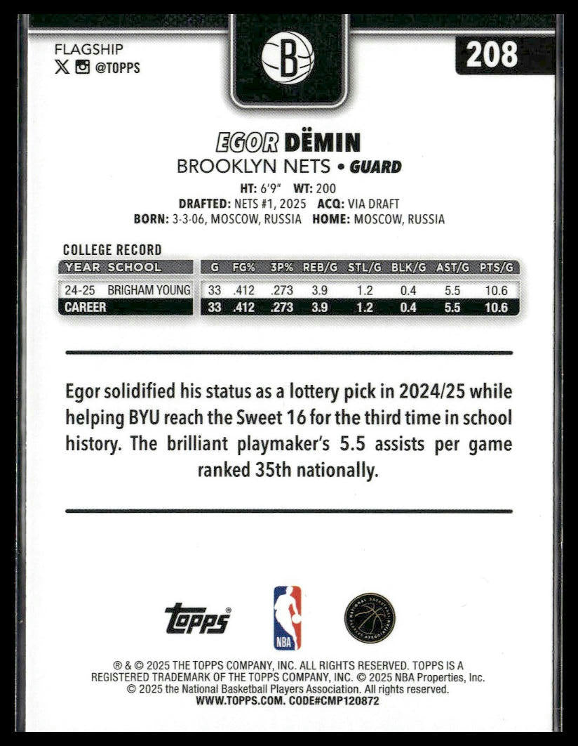 2025-26 Topps #208 Egor Dëmin