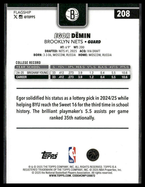 2025-26 Topps #208 Egor Dëmin