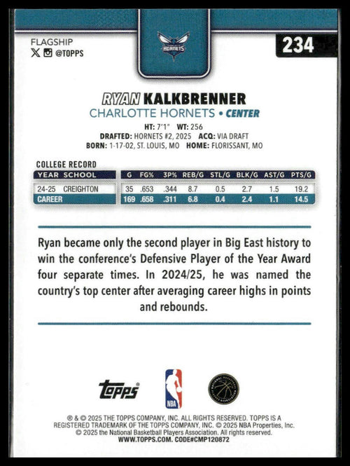 2025-26 Topps #234 Ryan Kalkbrenner