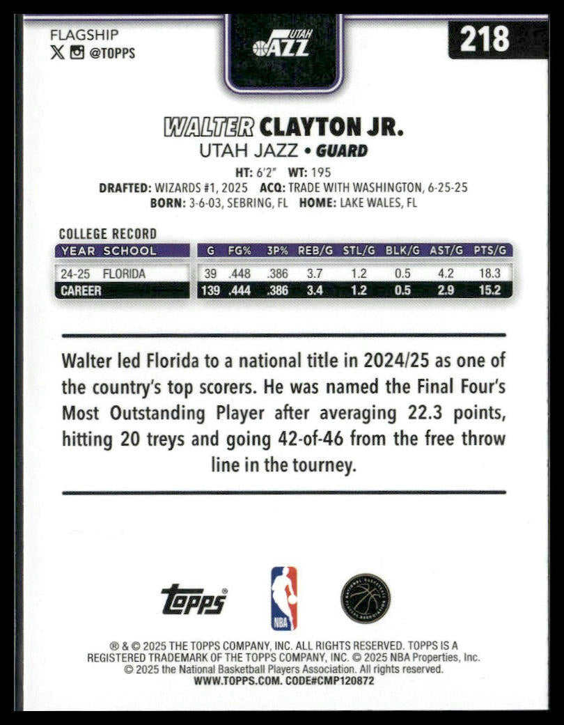 2025-26 Topps #218 Walter Clayton Jr.