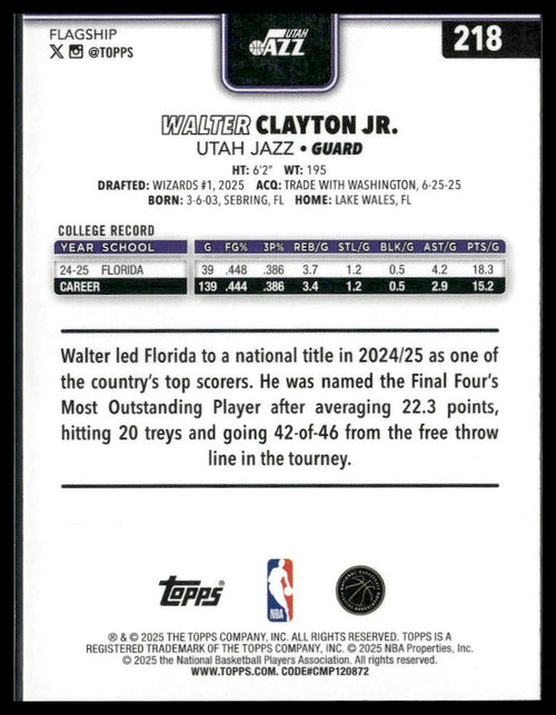 2025-26 Topps #218 Walter Clayton Jr.
