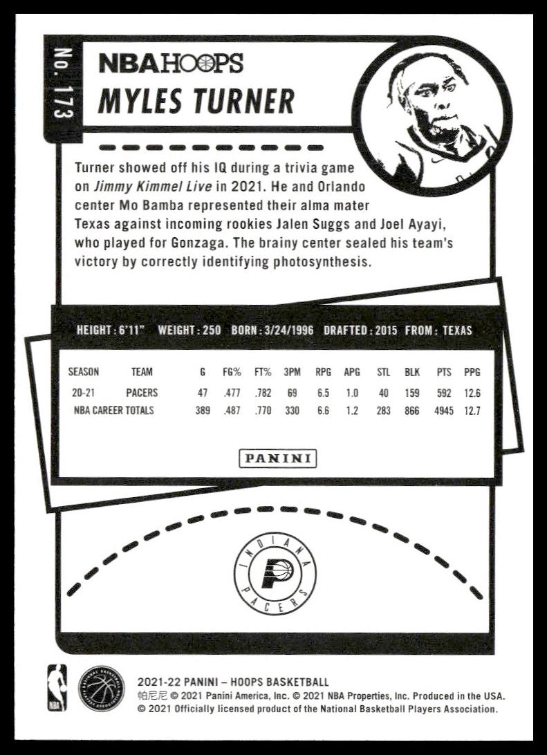 Myles Turner #173 2021-22 Hoops Indiana Pacers