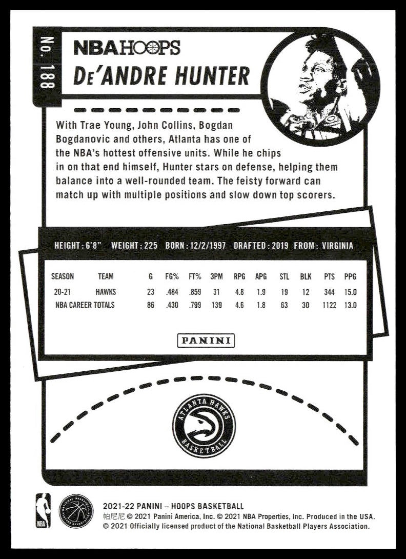 De'Andre Hunter #188 2021-22 Hoops Winter Atlanta Hawks