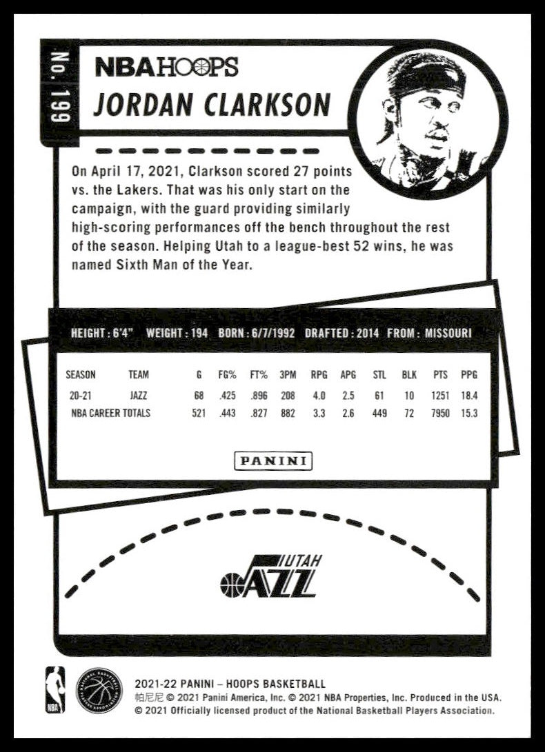 Jordan Clarkson #199 2021-22 Hoops Winter Utah Jazz