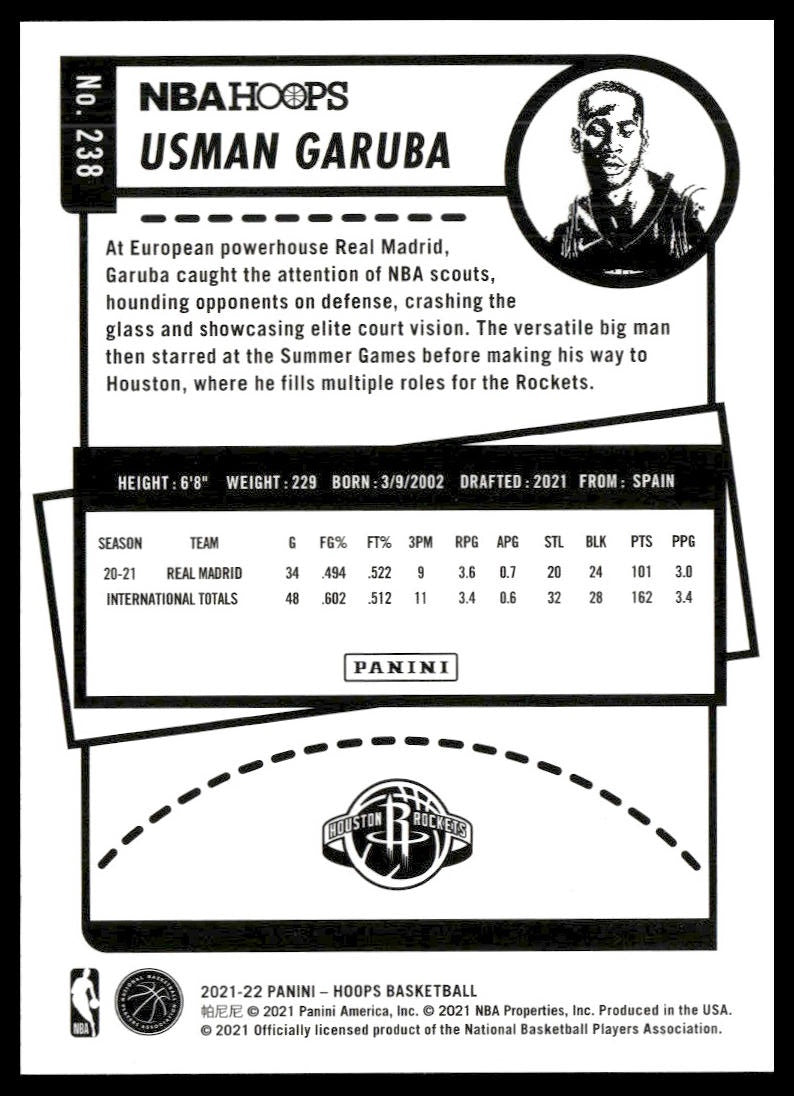 Usman Garuba #238 2021-22 Hoops Houston Rockets RC