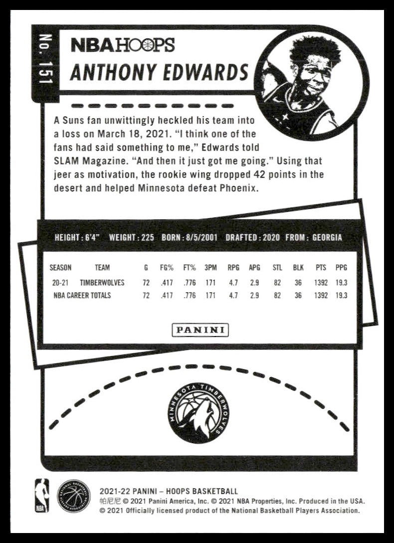 Anthony Edwards #151 2021-22 Hoops Minnesota Timberwolves