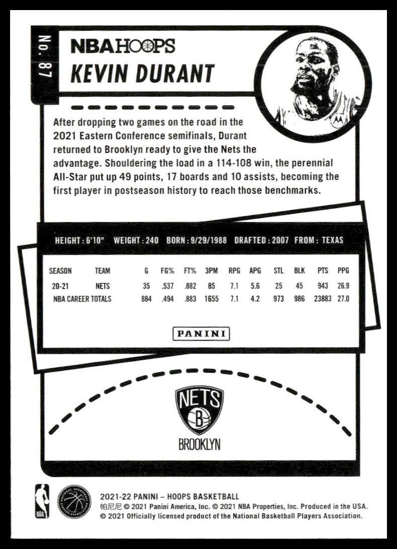 Kevin Durant #87 2021-22 Hoops Brooklyn Nets