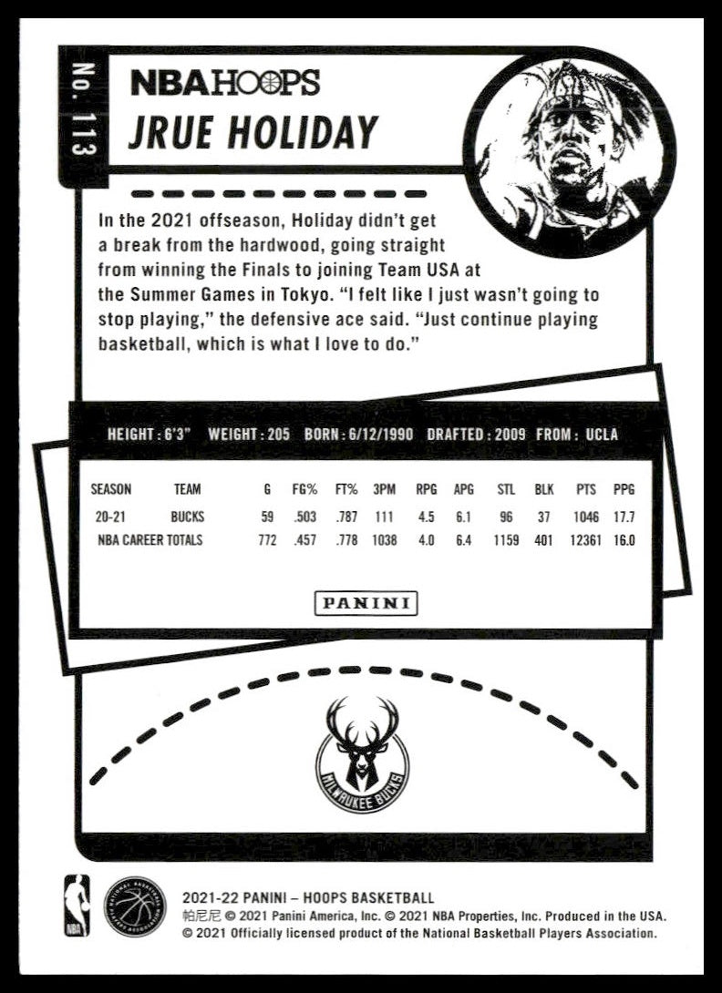 Jrue Holiday #113 2021-22 Hoops Milwaukee Bucks