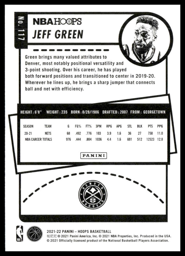 Jeff Green #117 2021-22 Hoops Denver Nuggets