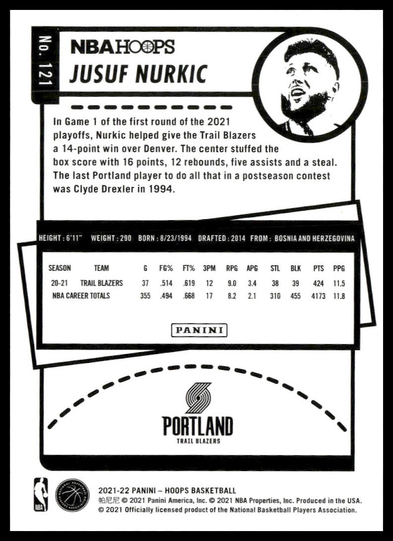 Jusuf Nurkic #121 2021-22 Hoops Portland Trail Blazers