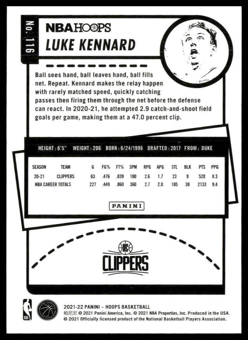 Luke Kennard #116 2021-22 Hoops Los Angeles Clippers
