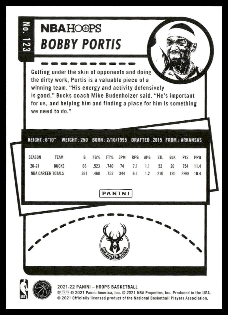 Bobby Portis #123 2021-22 Hoops Milwaukee Bucks