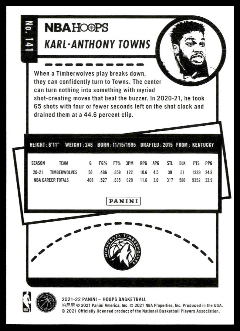 Karl-Anthony Towns #141 2021-22 Hoops Minnesota Timberwolves