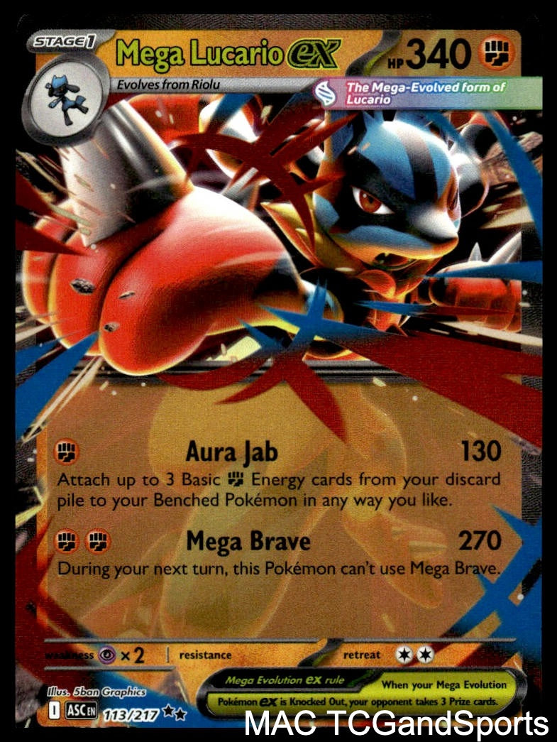 Mega Lucario ex 113/217 Holo Ascended Heroes Pokemon TCG NM