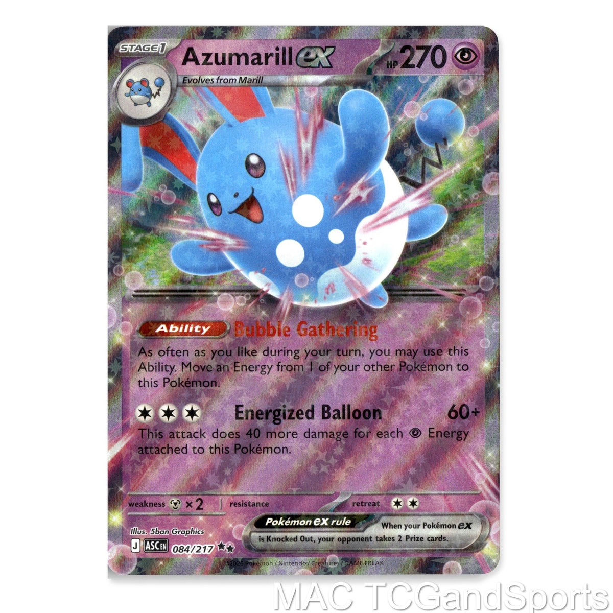 Azumarill ex 084/217 Holo Ascended Heroes Pokemon TCG NM